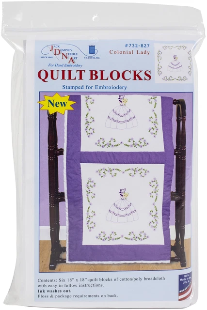 Jack Dempsey Stamped White Quilt Blocks 18"X18" 6/Pkg-Colonial Lady -732 827