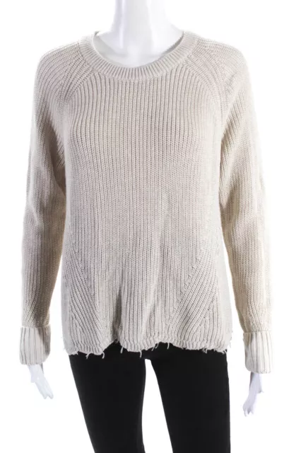Cotton By Autumn Cashmere Womens Long Sleeve Cream White Crewneck Sweater Size L