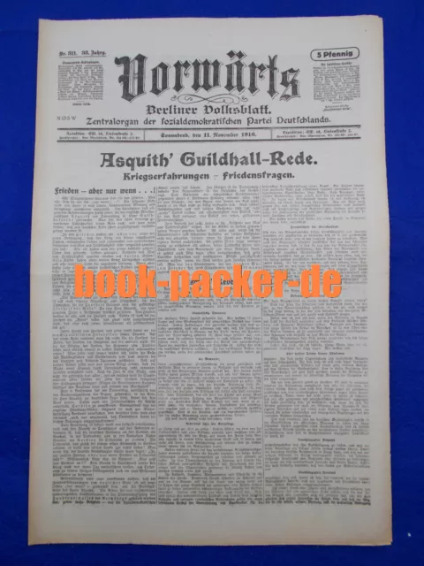 VORWÄRTS (11. November 1916): Asquith' Guildhall-Rede