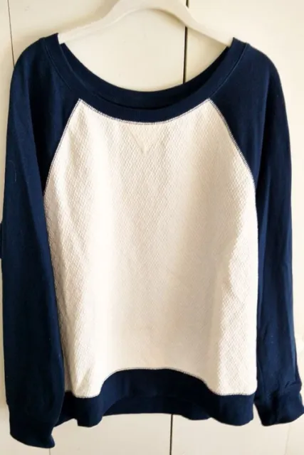 HALOGEN women's long sleeve navy/white sweatshirt style crewneck knit top, Sz.XL