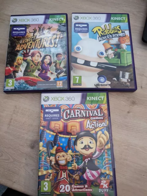 Xbox 360 Kinect games bundle x 3 Rabbids Alive, Kinect Adventures, Carnival Game