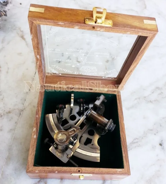 Nautical Brass Working Maritime Sextant 4'' With Wooden Box Decor Item Gifts 2