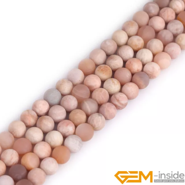 Natural Sunstone Gemstone Frosted Matte Round Loose Beads For Jewelry Making 15"