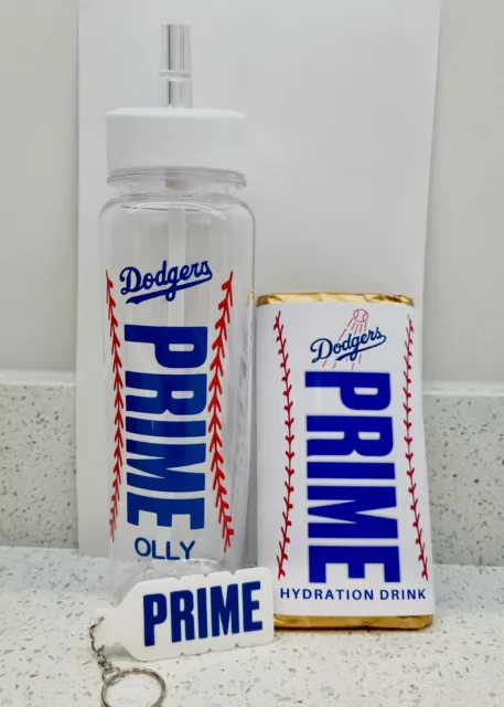 PRIME Personalised  Water Bottle add Keyring Choc Glowberry LA Dodgers KSI GRAPE
