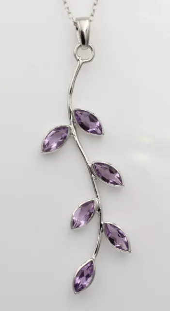 Edler 2,4 Carat Amethyst Blatt Anhänger 925 Silber Collier Kette violett Top