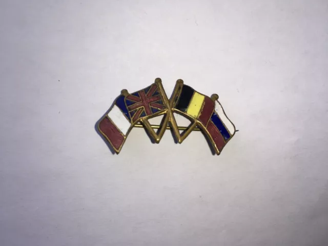 Cww1 Vintage Four Allied Flags Patriotic Enamel Pin Badge