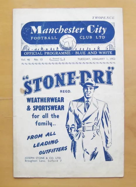 MANCHESTER CITY v PORTSMOUTH 1951/1952 *Good Condition Football Programme*