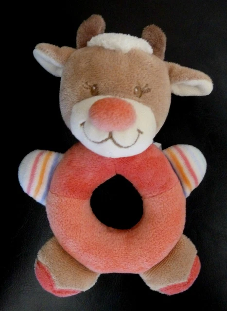*. Doudou Hochet Nattou Vache Rose Blanc Beige Patte Rayee Grelot  Etat Neuf*