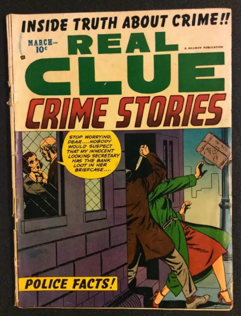 REAL CLUE CRIME STORIES Vol 8 #1 Vintage Comic HILLMAN 1953 Golden Age 10 Cent