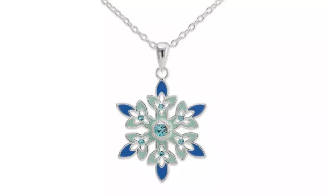 Disney Frozen Fine Silver Plated -  Blue Snowflake Pendant Necklace, 18" Chain