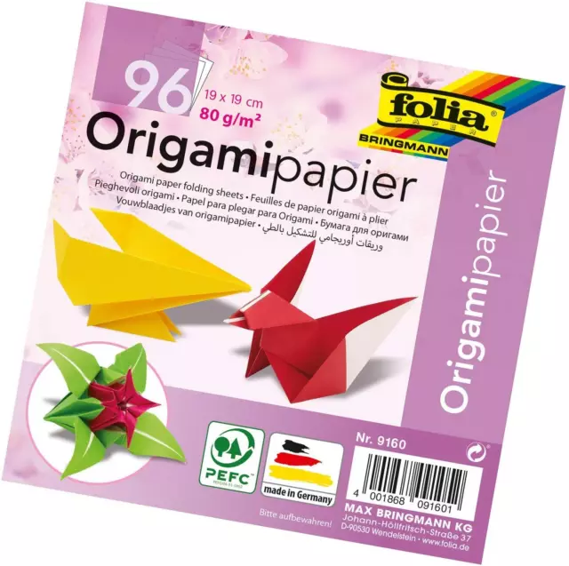 folia Origami-Faltblätter 190 x 190 mm farbig sortiert 96 Blatt