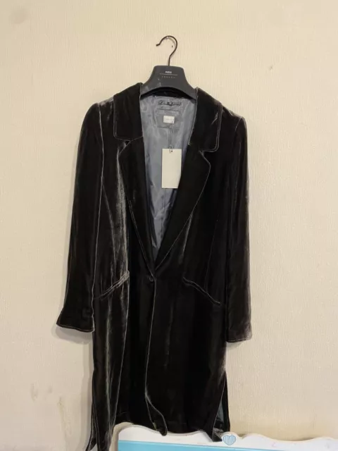 Poetry crushed velvet silk longline tuxedo jacket coat size 10 dark grey lined