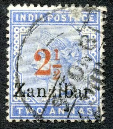 Zanzibar SG40 2 1/2d (5) on 2a blue (Fault at top) Cat 425 pounds