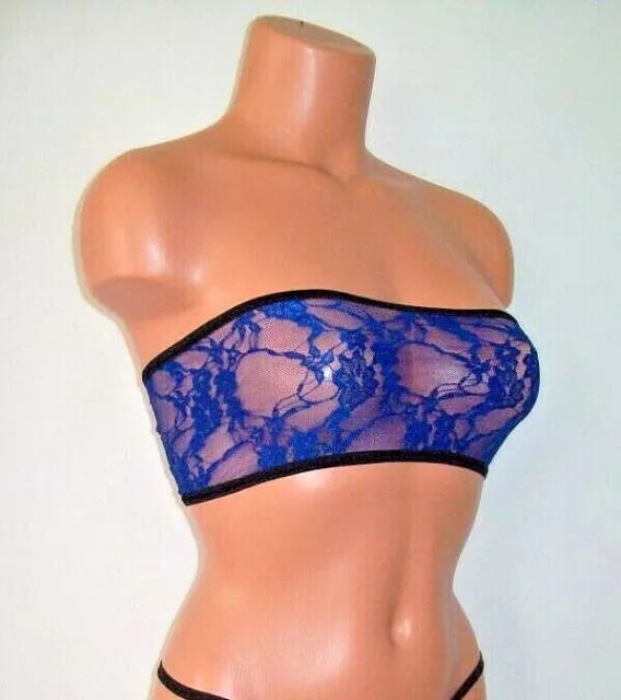 Royal Blue Flower Sheer Spandex Lace Mesh Tube Top Lingerie Sunwear