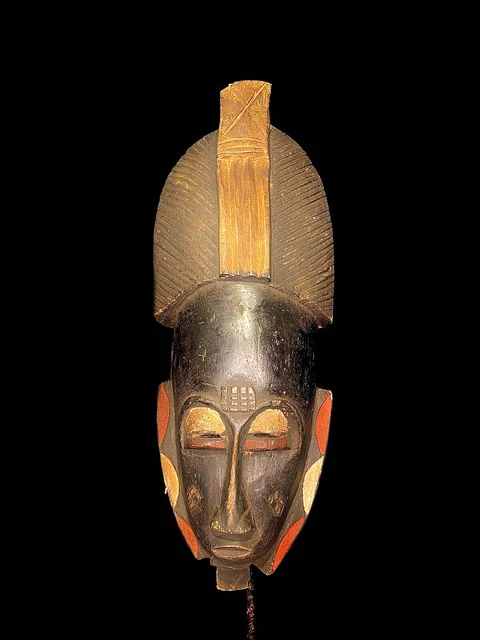 African mask antiques tribal Face vintage Wood Carved Hanging  Guro Mask-5299