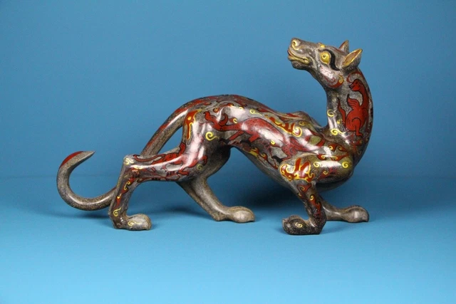 Chinese Exquisite Hand Color Painting Hetian jade Carved Mythical beast Statue