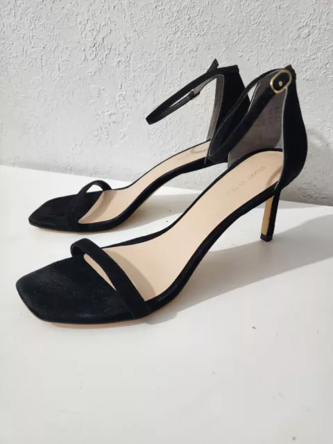 Stuart Weitzman Amelina Sandal Black Suede Leather Ankle Strap Heels Women's 9B