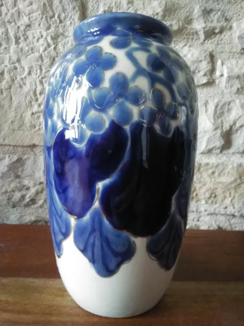 &Restauré& VASE - Fruits/Fleurs bleu - signé Tharaud - Porcelaine Limoges