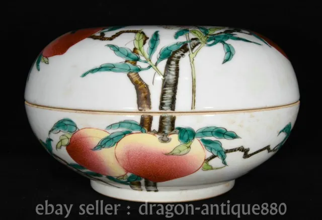 10.2" Old Chinese Yongzheng Marked Famile Rose Porcelain Fushou Peach Fruit Box