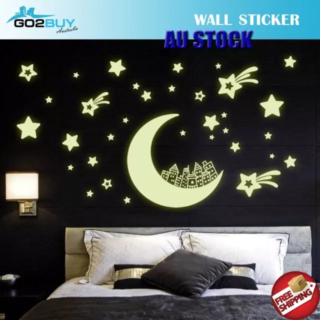 Glow In The Dark Stars Moon Removable Decal Wall Stickers Living Room Bedroom