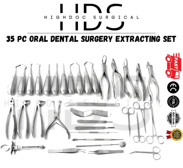 High Quality 35 Instruments Oral Surgery Dental Extracting Elevators Forceps Set