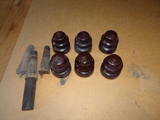 Vintage PP PORCELAIN PRODUCTS INC 1950's Brown Porcelain/Ceramic Insulator lot 6