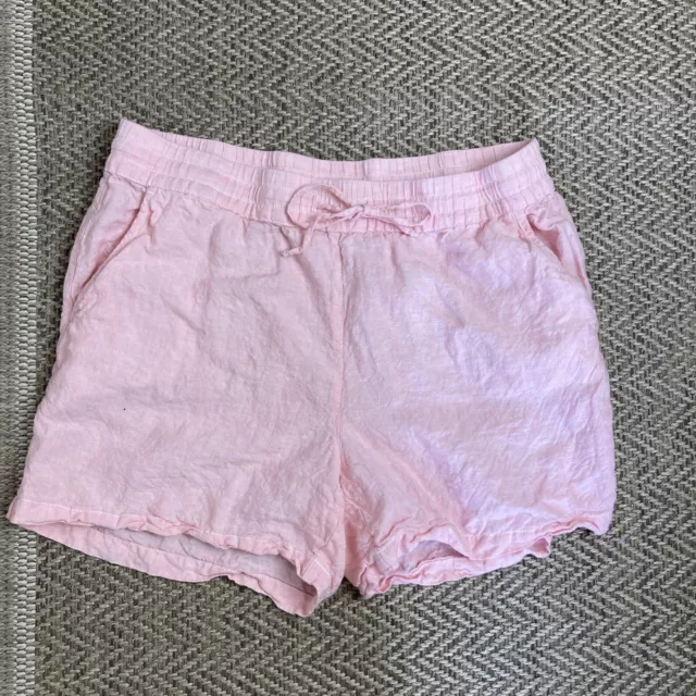 Tommy Bahama Pink Linen Shorts Womens Large Drawstring Elastic Waist Pockets