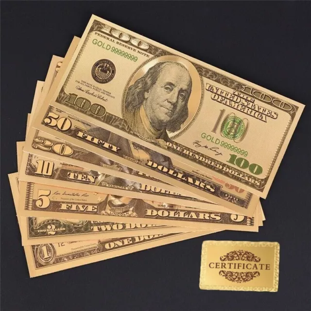 Lote billetes dollar GOLD GRAN CALIDAD PLANCHA NEW ORO 99,9% incluye certificado