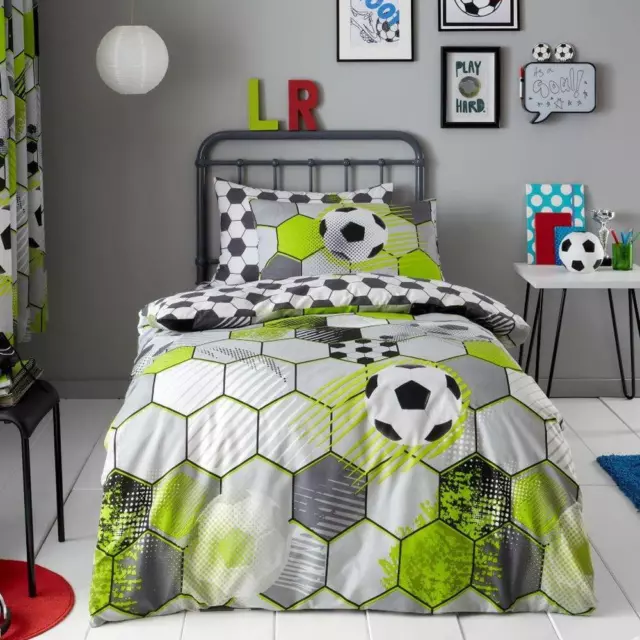 Football Stamp Single Duvet Cover & Pillowcase Set 2-in-1 Design Kids Bedding