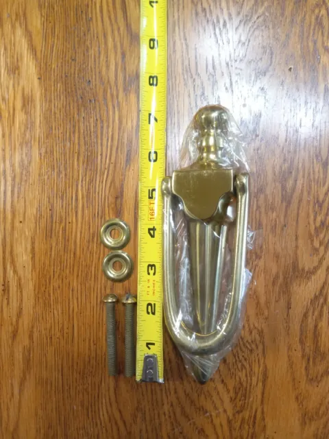 Large Mid Century NOS Solid Polished Brass Door Knocker with Original Hardware