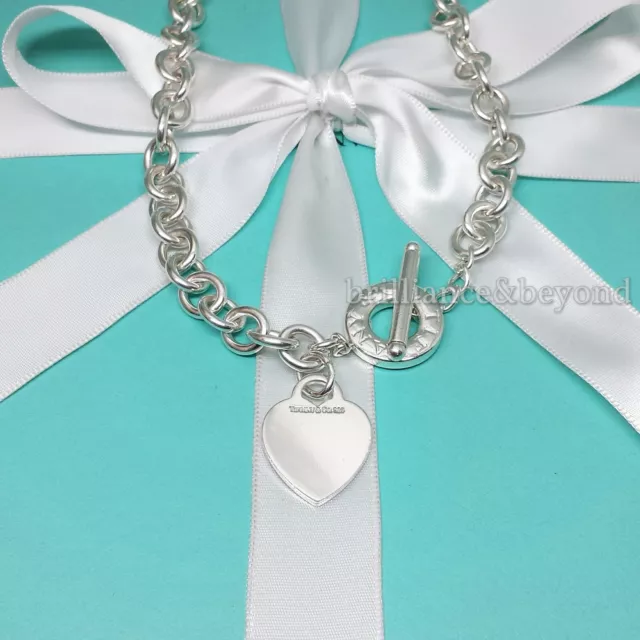 Tiffany & Co. Heart Tag Toggle Necklace Choker 925 Sterling Silver Box + Pouch