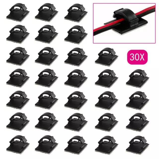 30Pcs/Set Self-Adhesive Stick-on Cable Ties Wire Cable Base Clamp Clip Holder UK