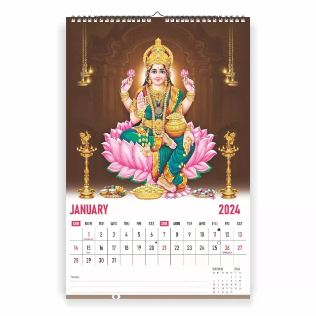 WEEKLY MONTHLY LORD lakshmi Calendar Wall Calendar 202412 x 18 inches
