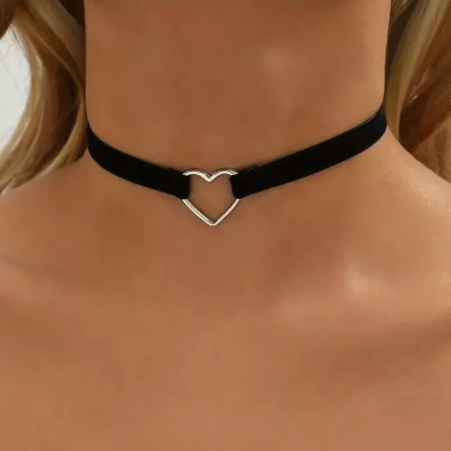 Elegante Punk Negro Cuerda Ancha Corazón Amor Colgante Gargantilla Collar Mujer