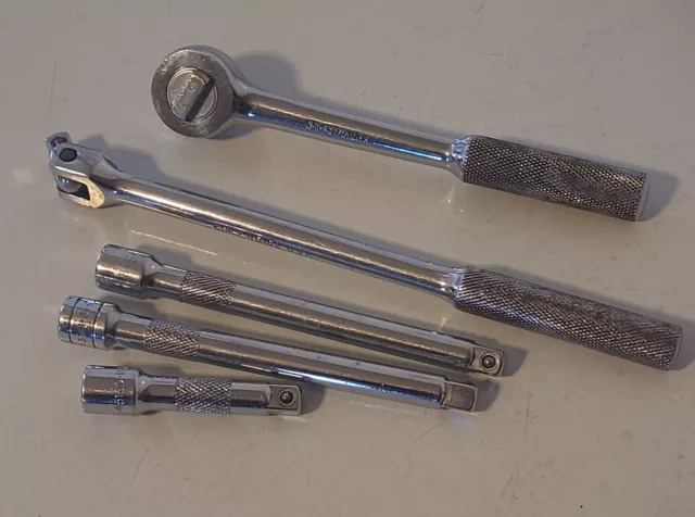 Lot (5) Vintage SK S-K Tools 45170 3/8” Ratchet 45152 breaker bar, 3 EXTENSIONS