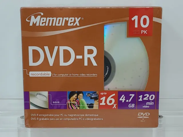 Memorex 10 PK DVD-R Recordable Blank Discs Pack 16X 4.7GB 120 MIN