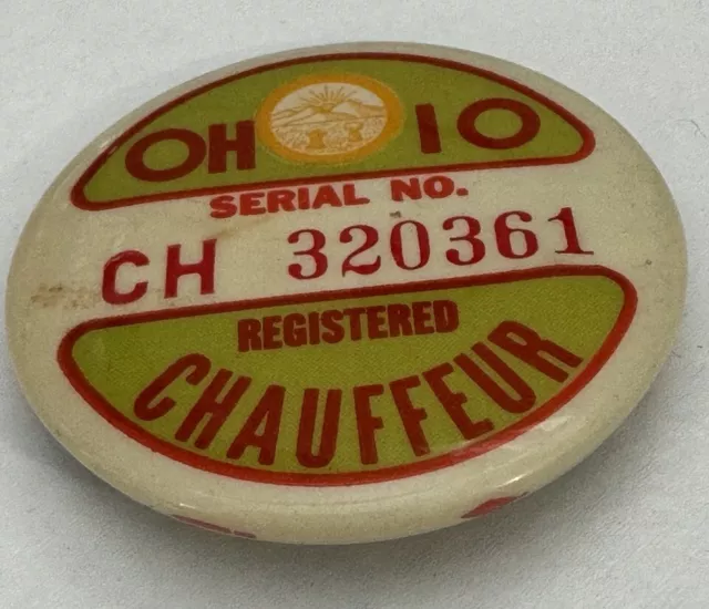 Vintage Ohio Registered Chauffeur Badge Pinback Pin 3