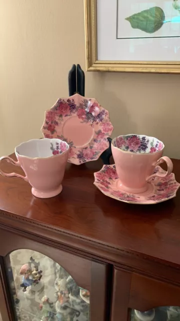 Vintage Meritage Pink Rose Teacup Cup & Saucer (2)