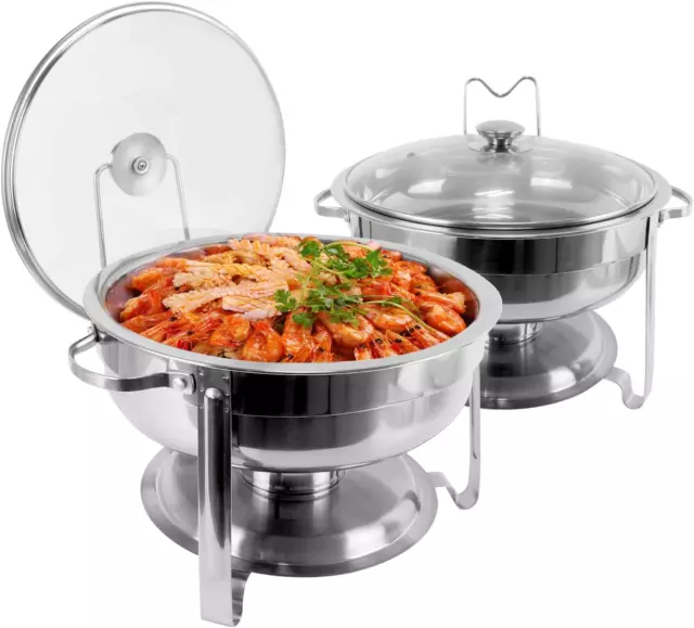 Chafing Dish Buffet Set 2 Packs, 4 QT round Chafing Dishes with Glass Lid & Lid