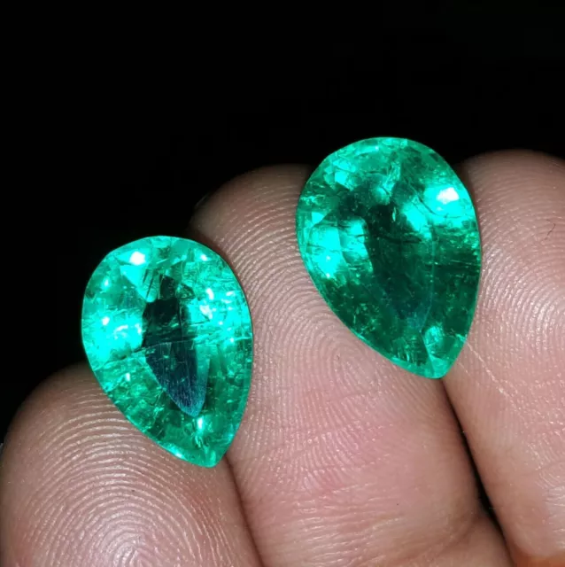 Natural Colombian Emerald Pair 3-5 Ct Loose Gemstone CERTIFIED Pear Cut SE21 2