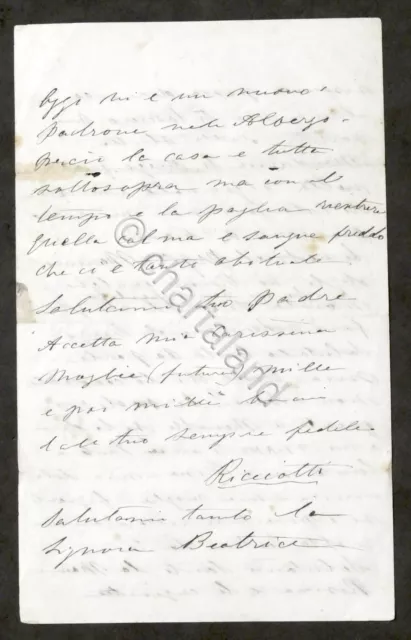 Lettera manoscritta con Autografo di Ricciotti Garibaldi - 1870 ca.