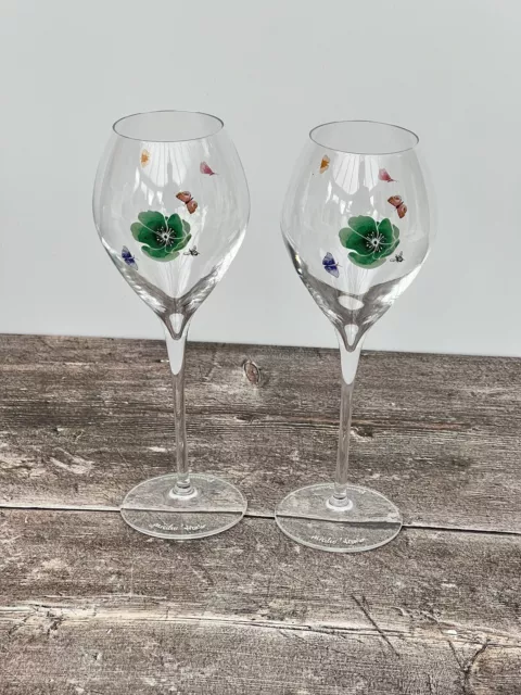 2 Perrier Jouet Limited Edition Mischer Traxler Green Flower Champagne Glasses