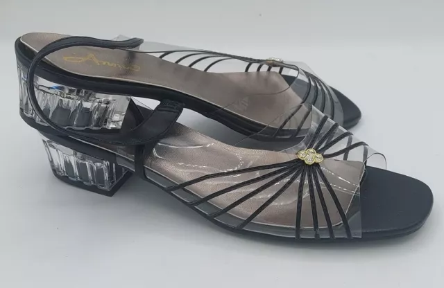 Womens BLACK CLEAR RHINESTONE ANNIE SLINGBACK Sandals Heels Shoes SIZE 8½WW 2