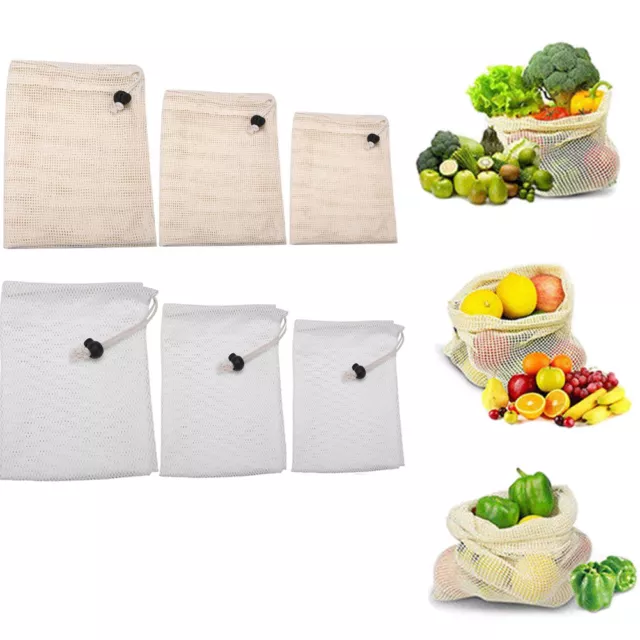 Reusable Cotton Mesh Produce Bags Natural Eco-friendly Reusable Fruit Vegetable