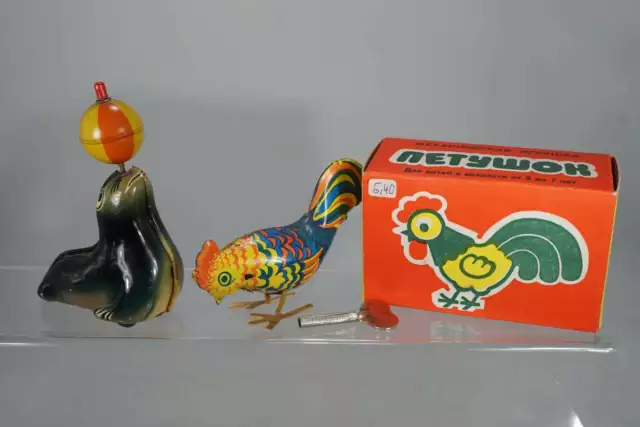 altes Blechspielzeug USSR Netywok Pickvogel "Hahn" + Lehmann AHA 910 Tin Toy