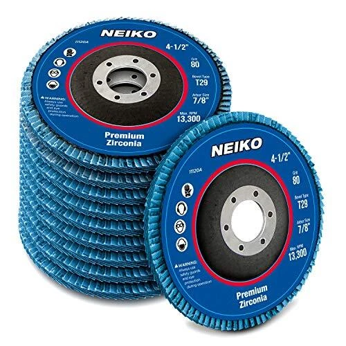 Neiko 11120A Premium Zirconia Flap Disc | 4.5" x 7/8-Inch, 80 Grit, Bevel Type #
