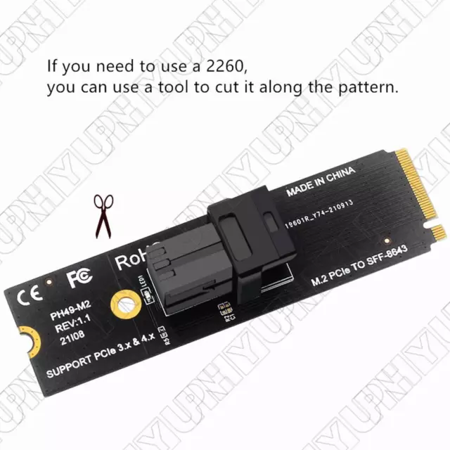 1x M.2 NVME NGFF M-key PCIE 4.0 To SFF8643 U.2 Transfer SSD Adapter Card 18x23mm