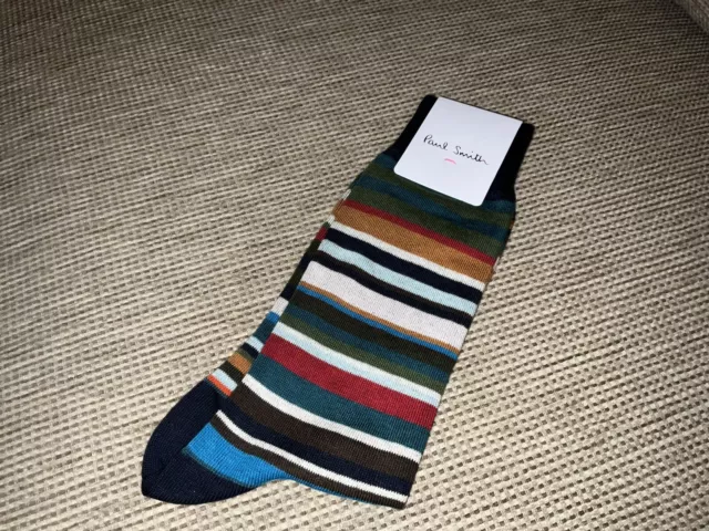 Paul Smith Multi-Coloured Curtis Stripe Design Socks New Made In Italy Fw24