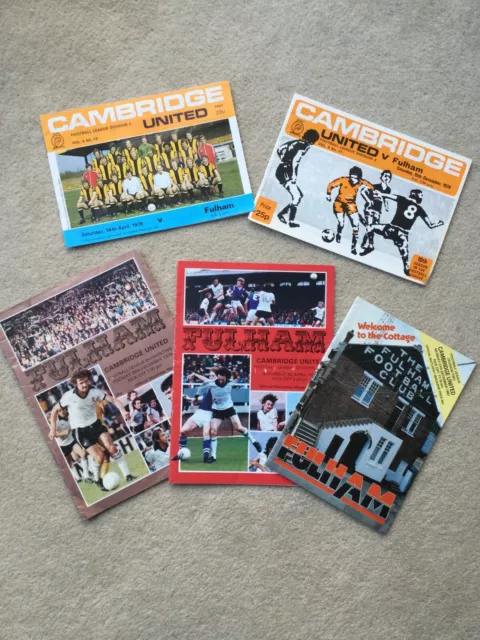 5 x Vintage Fulham v Cambridge Utd Football Programmes Bundle 1970s/80s