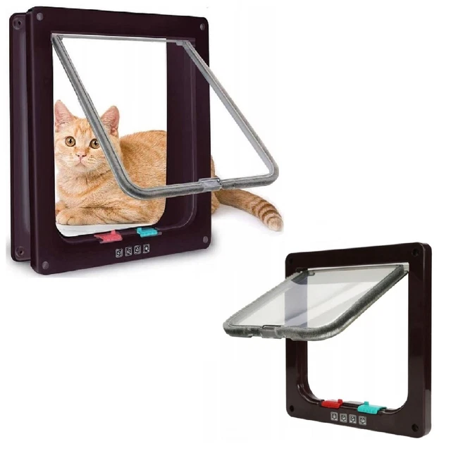 Puerta Para Gatos Fanni 2 Posiciones Negra - Plástico Resistente, Puerta Transparente Silenciosa, Cierre Magnético